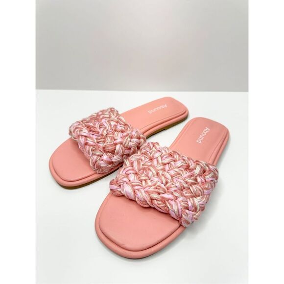 Abound Slide Sandals Womens Size 6.5 Pink Woven Slip On Open Toe Flats - Picture 1 of 7